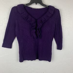 Neiman Marcus Cashmere Sweater Womens Large Purple Ruffle Collar Pullover Top